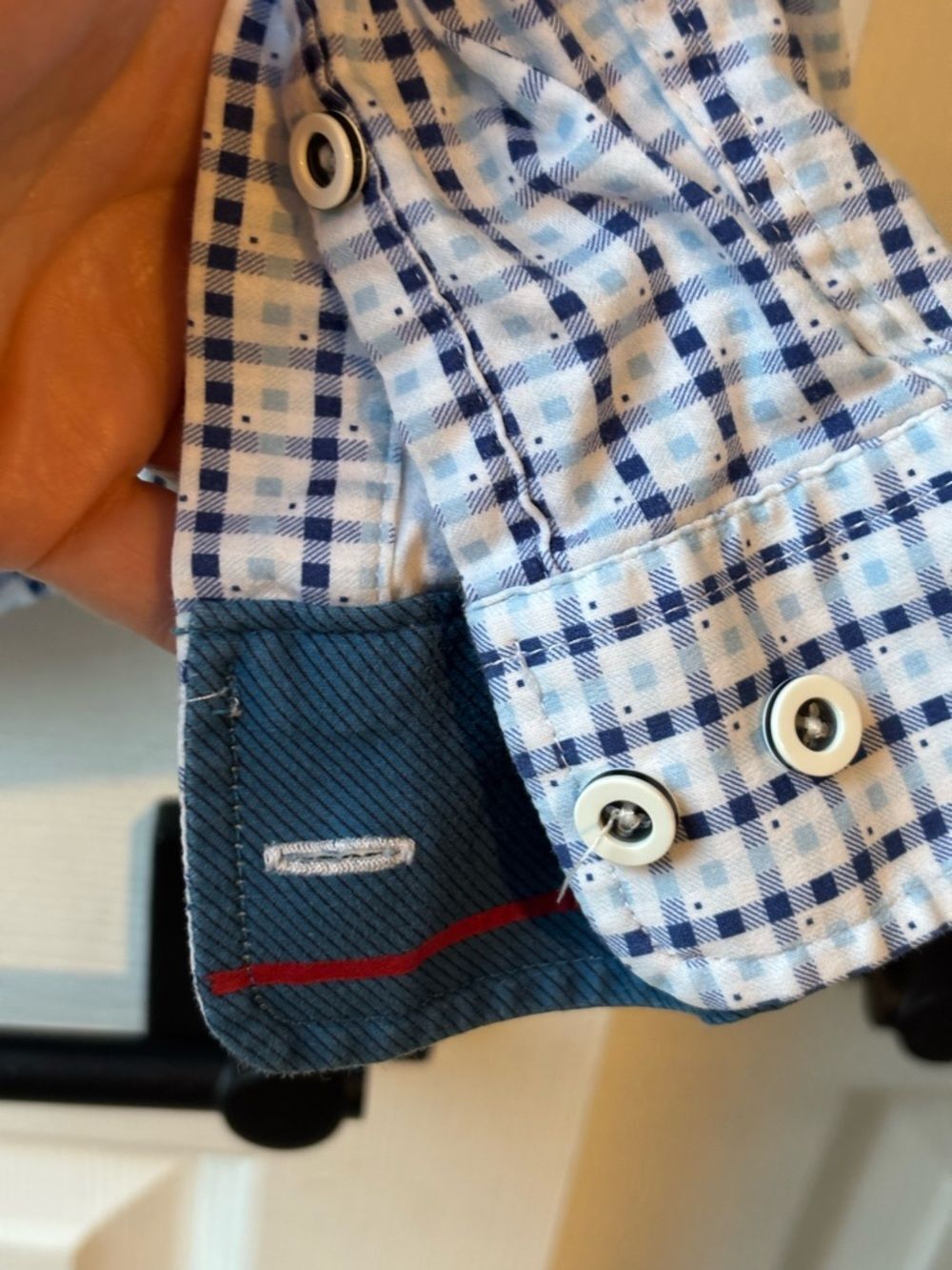 Large Tall Fit Buttercloth Blue White Checked Long Sleeve Button Up Shirt - Picture 5 of 13